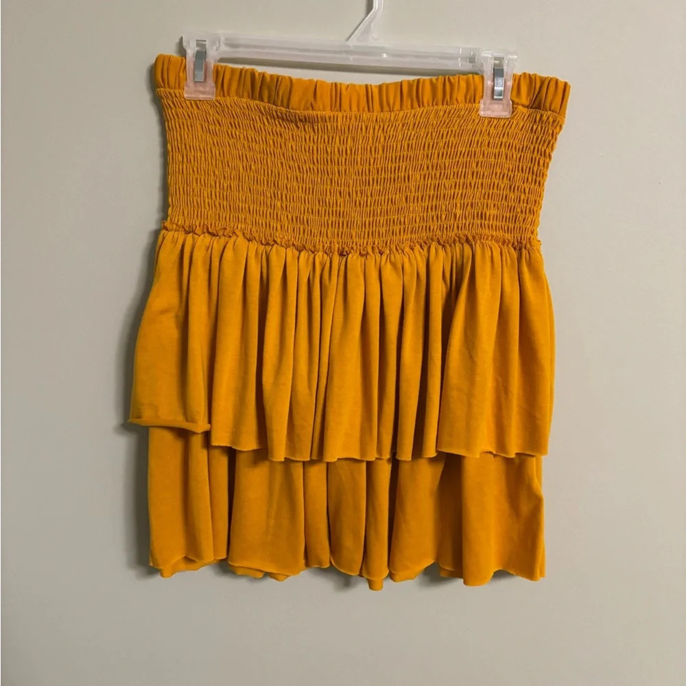 Saturday Sunday Anthropologie Mustard Tiered Ruffle Bailee Skirt Size Medium